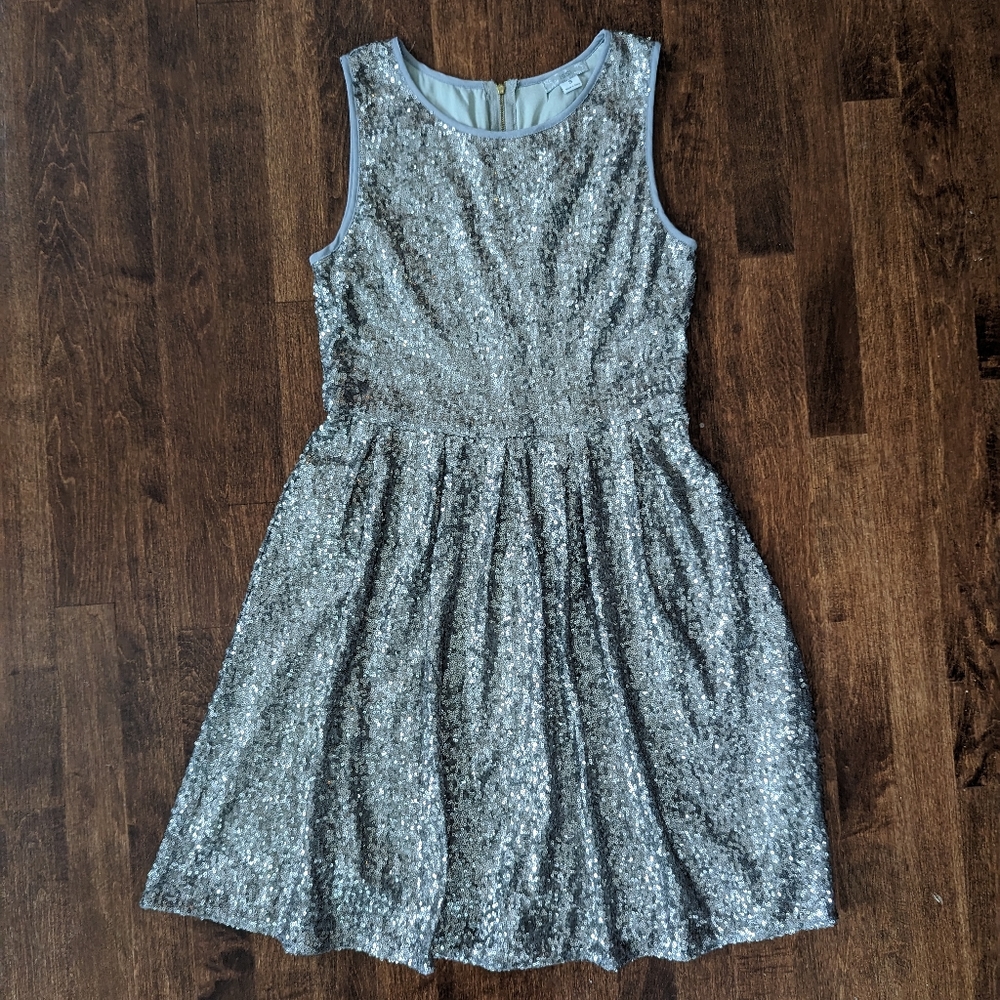 Issi Silver Sequined Fit and Flare Dress Size Small/Medium